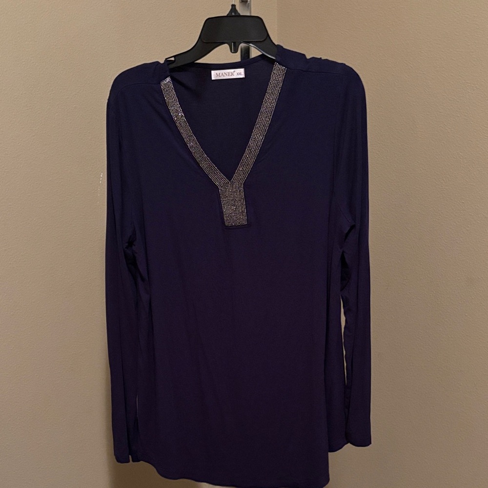Maner Deep Blue (Navy) Long Sleeve Top with Sparkling Detail